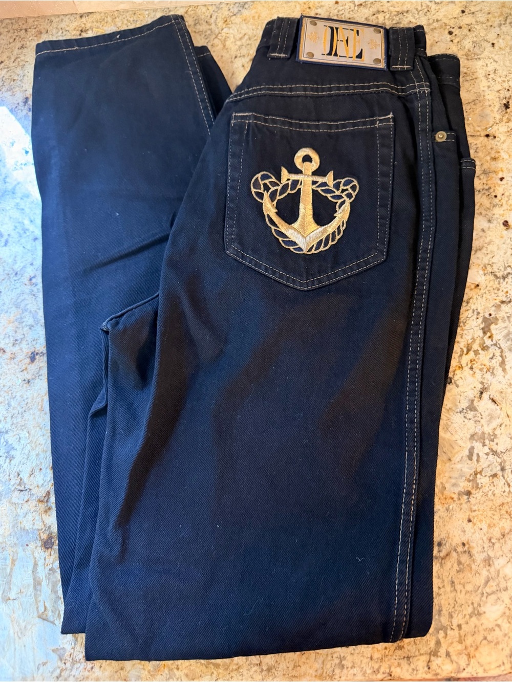 Vintage Escada Embroidered Star & Anchor Black High Waisted Jeans